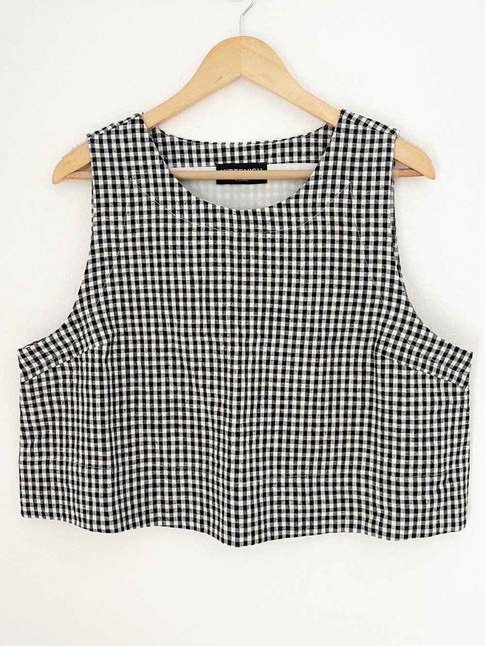Kittenish gingham cropped sleeveless linen blend blouse size XL